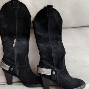 Suede/Leather Heel Boots Size 36 /6 Black